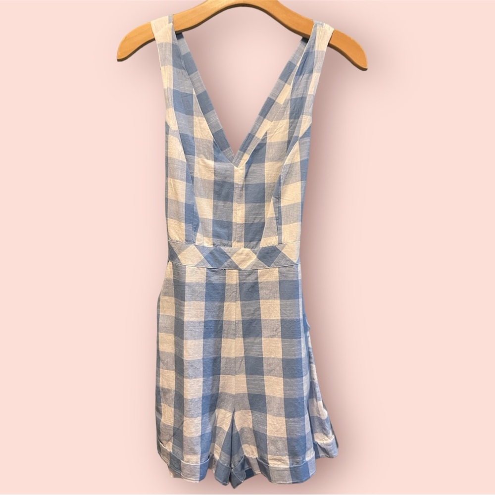 Mango Baby Blue Checkered Romper